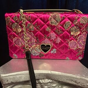Betsey Johnson Pink Floral Quilted Clutch